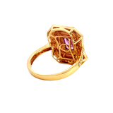 Bold & Elegant 18K Yellow Gold Emerald Cut 1.0 Carat Natural Pink Unheated Sapphire, Mother of Pearl & 0.27 Carats Diamond Double Halo Ring