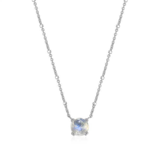 Vibrant Colored Stone Necklaces Sterling Silver Moonstone Solitaire Necklace, 19 Inch