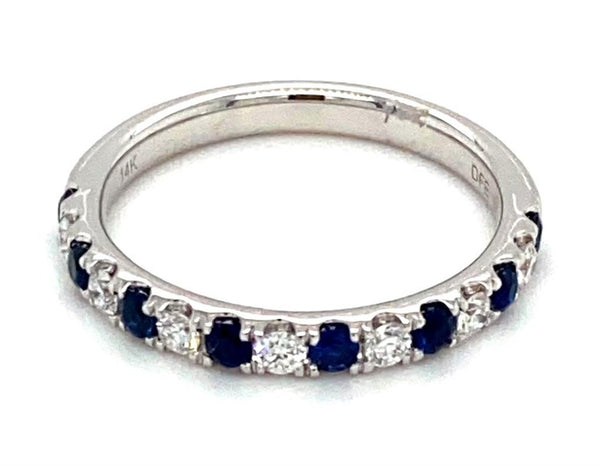 Bold & Elegant 14K White Gold 0.48 Carats Blue Sapphire & 0.24 Carats Diamond Stackable Band