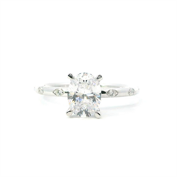 MPJ Exclusive Elegant Diamond Mountings 14K Gold White Diamond Accented Oval 1.50 Carats, 8x6 MM Hidden Halo Engagement Ring - 0.15 Carats Accent Diamonds
