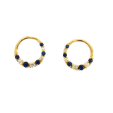 Vibrant Color Stone 18K Yellow Gold 0.26 Carats Blue Sapphire & 0.19 Carats Diamond Forward Facing Hoop Earrings