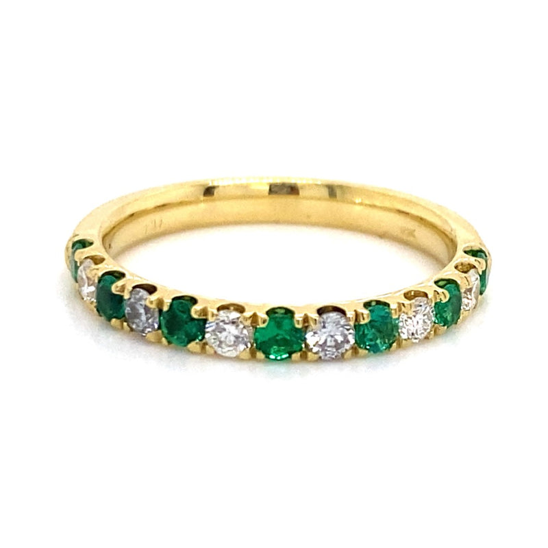 Yellow 18 Karat Gold 0.30 Carats Emerald & 0.26 Carats Diamond Stackable Band