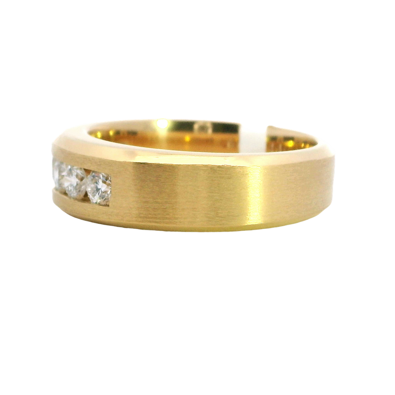 Diamond Wedding Bands 18K Yellow Gold Satin & High Polish Finish Diamond Wedding Band