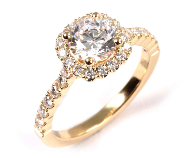 Yellow 18 Karat Gold .47 Carats Diamond Halo Engagement Ring