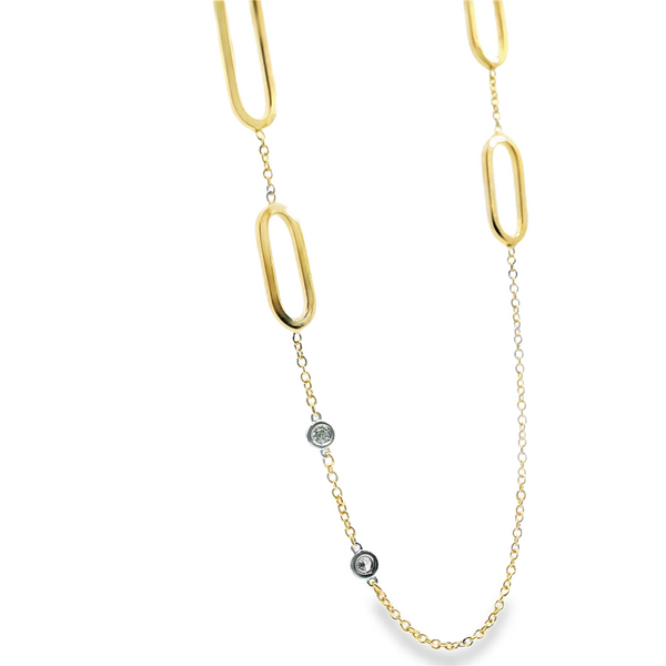 Elegant Diamond Necklaces 18K Yellow & White Gold 0.85 Carats Diamond Station Necklace - 31 Inches