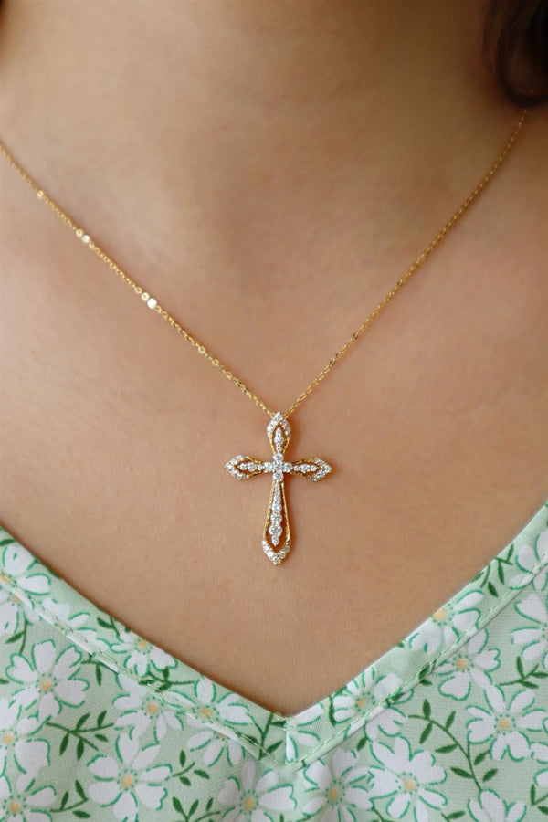 Elegant Diamond Necklaces & Pendants 18K Yellow Gold 0.70 Carats Diamond Medium Cross Pendant