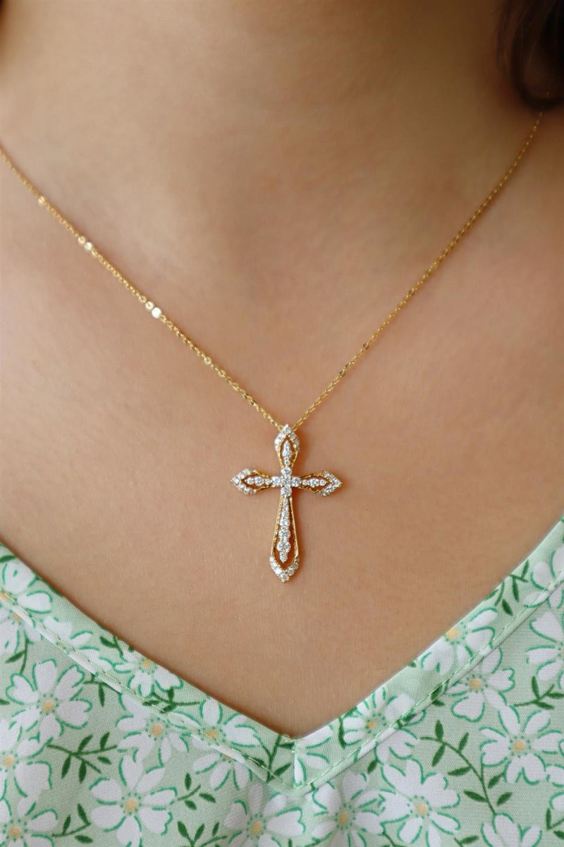 Elegant Diamond Necklaces & Pendants 18K Yellow Gold 0.70 Carats Diamond Medium Cross Pendant