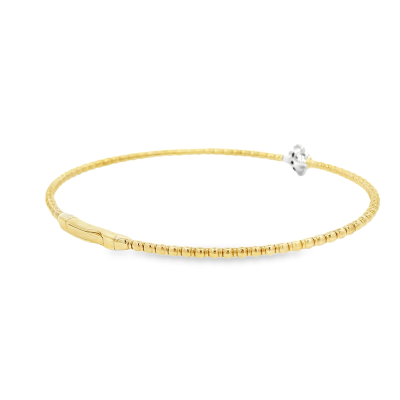 Sophisticated & Timeless Diamond Bracelets 14K Gold Yellow & White Titanium Quatrefoil Flexible Bangle Bracelet - 0.1 CTW, Size 6.75 Inch