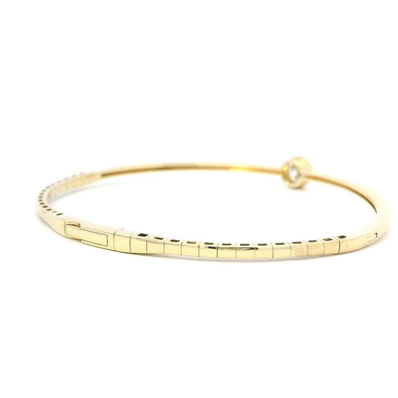 Sophisticated & Timeless Diamond Bracelets 14K Gold Yellow & Titanium Flexible Round Bezel Diamond Bangle Bracelet - 0.5 CTW, Size 6.75 Inch