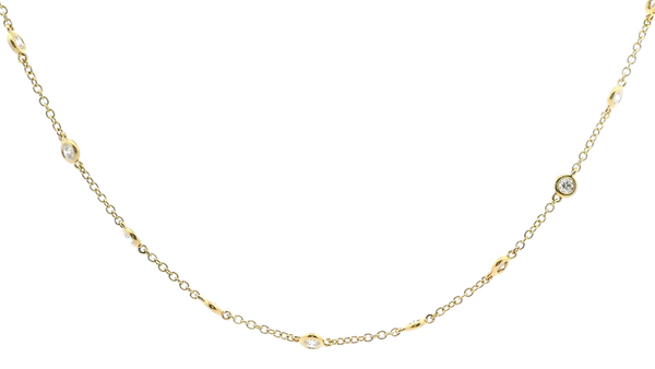 Elegant Diamond Necklaces 18K Gold Yellow 1.54 Carats Diamond Station Necklace - 18 Inch