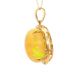 Vibrant Colored Stone Necklaces 14K Gold Yellow 8.91 Carats Opal & 0.13 Carats Diamond Halo Necklace, 18 Inch