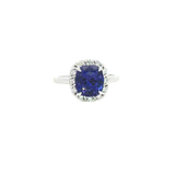 Bold & Elegant 18K White Gold Cushion Cut 3.26 CaratsTanzanite & 0.22 Carats Diamond Halo Ring