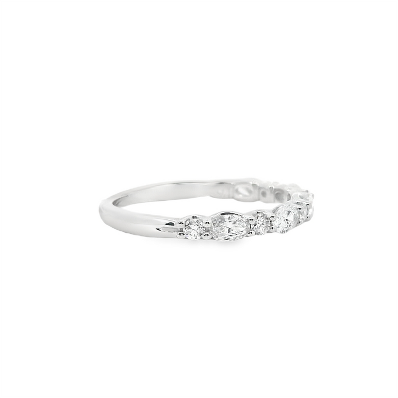14K White Gold 0.80ctw Diamond Half-Anniversary Band - Round & Oval Shared Prong Design