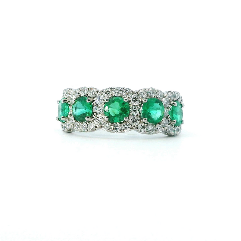 Bold & Elegant 18K White Gold 1.19 Carat Emerald & 0.75 Carat Diamond Fashion Band