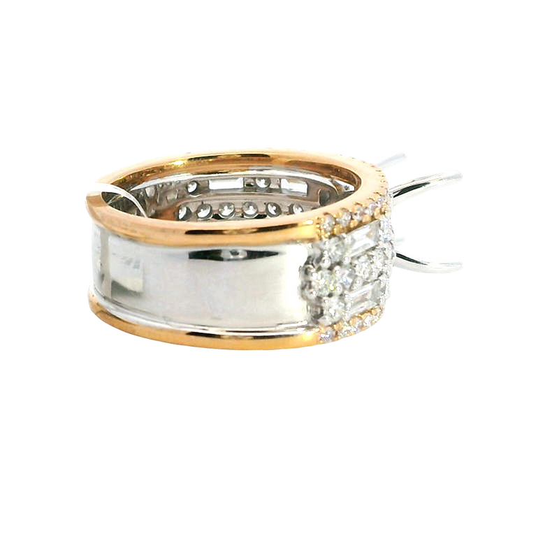 Elegant Diamond Mountings 18K Rosé & White Gold 1.50 Carats Round Semi Mount Ring - 1.38 Carats Baguette & Round Diamond