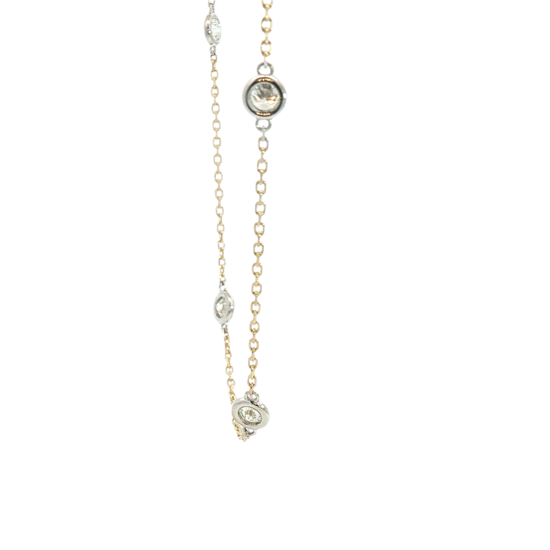 Elegant Diamond Necklaces 14K Yellow & White Gold 1.50 Carats Diamond Station Necklace - 18 Inch