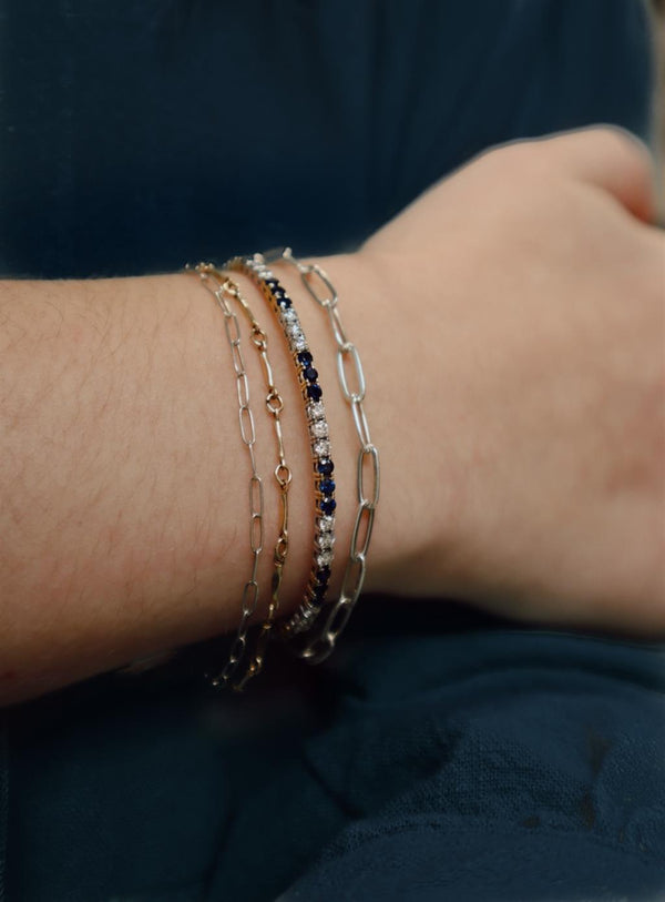 Elegant & Eye Catching 14K Gold Two-Toned 0.65 Carats H/I Diamonds & 0.88 Carats Sapphires Bangle Bracelet, Length 8 Inch