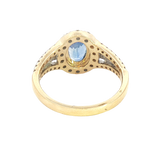 Bold & Elegant 14K Yellow Gold 1.34 Carats Ceylon Blue Sapphire & 0.86 Carats Baguette & Round Halo Ring