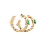 Vibrant Color Stone 14K Yellow Gold 0.36 Carats Oval Emerald & 0.25 Carats Diamond Small Hoop Earrings
