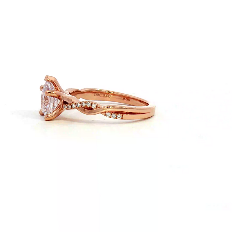 MPJ Exclusive Diamond Mountings 14K Gold Rosé Diamond Accented Pear 1.5 Carats, 8x6 MM Engagement Ring - 0.08 Carats Accent Diamonds