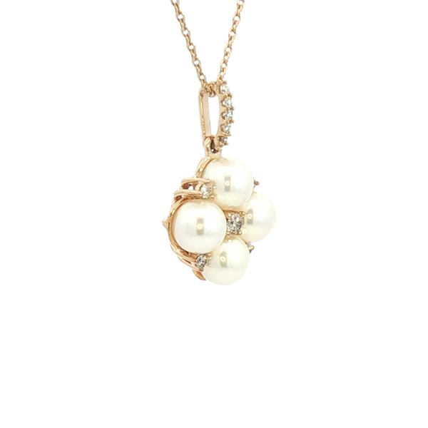 Elegant Pearl Necklaces & Pendants 10K Yellow Gold 5-MM Pearls & 0.10 Carats Diamond Drop Necklce - 18 Inch