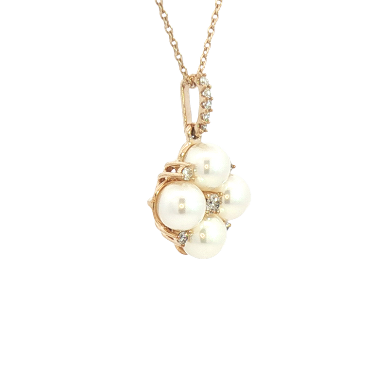 Elegant Pearl Necklaces & Pendants 10K Yellow Gold 5-MM Pearls & 0.10 Carats Diamond Drop Necklce - 18 Inch