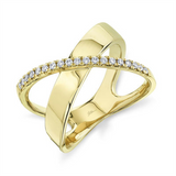 Elegant & Trendy 14K Yellow Gold 0.19 Carats Diamond Crisscross Ring