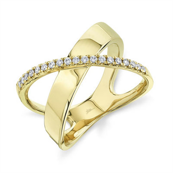 Elegant & Trendy 14K Yellow Gold 0.19 Carats Diamond Crisscross Ring