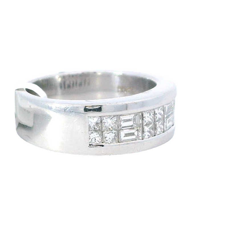 Elegant & Trendy 18K White Gold Channel Set Baguette & Princess Cut 0.84 Carat Diamond Ring