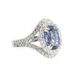 Bold & Elegant 18K Gold White Halo Color Stone Fashion Rings - 2.99 Carats Tanzanite & Diamonds 1.03 Carats
