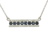 Vibrant Colored Stone Necklaces 14K White Gold 0.47 Carats Blue Sapphire & 0.19 Carats Diamond Bar Necklace - 18 Inch