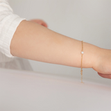 14K Yellow Gold 5-6" Polished Cross & June Birthstone Pearl Bracelet For Children