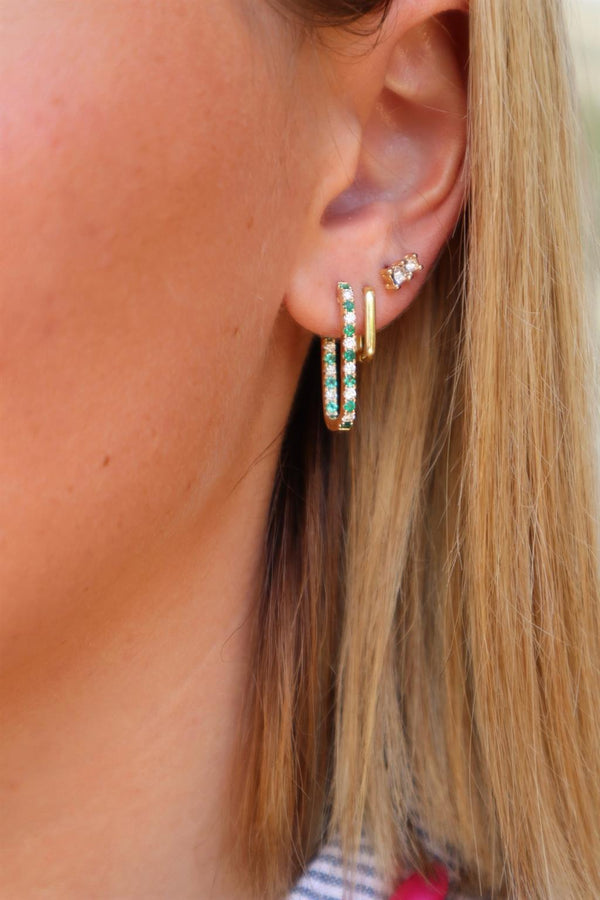 Yellow 14 Karat Gold 0.44 Carats Emerald & 0.47 Carats Diamond Medium Hoop Earrings