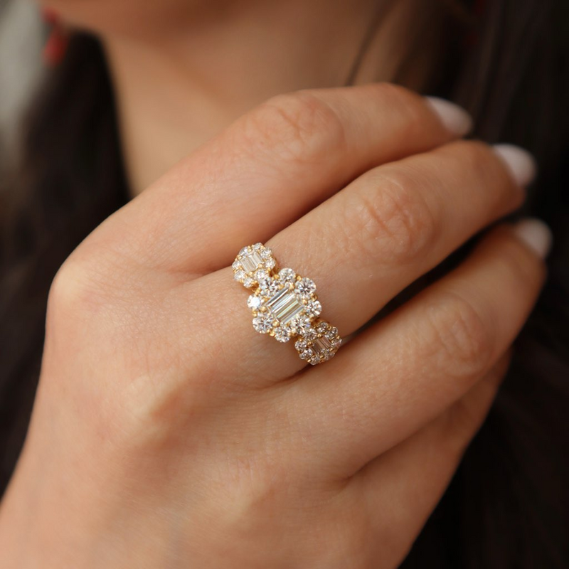 Elegant & Trendy 18K Yellow Gold 1.45 Carats Diamond Fashion Triple Halo Ring