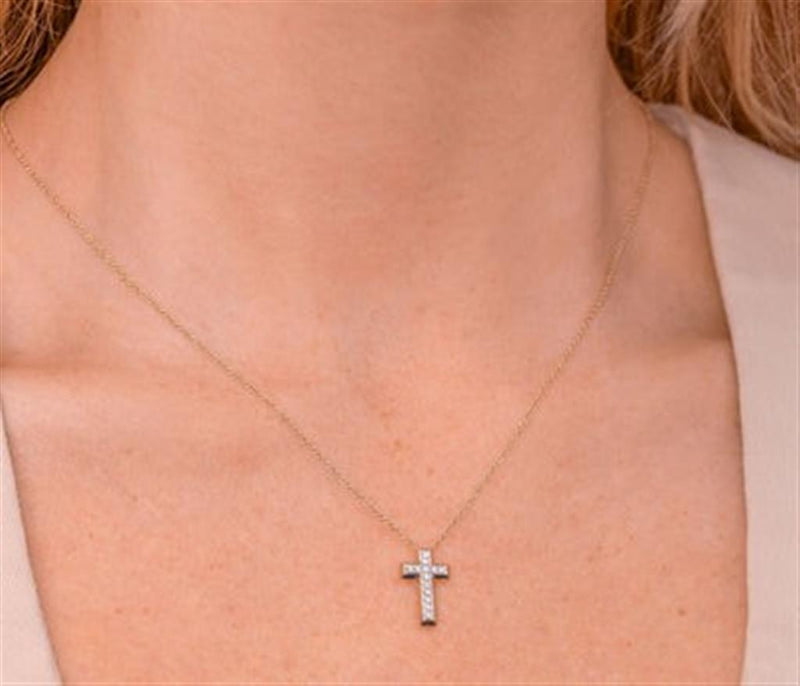 Elegant Diamond Necklaces 14K Yellow Gold 0.17 Carats Diamond Cross Necklace - 18 Inch