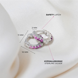 Sterling Silver Double Sided October Birthstone Pink CZ 8.0 MM Hoop Earrings