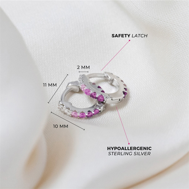 Sterling Silver Double Sided October Birthstone Pink CZ 8.0 MM Hoop Earrings