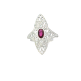 Bold & Elegant 18K White Gold 0.51 Carat Oval Cut Ruby & Art Deco Inspired Diamond Halo Ring