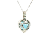 Vibrant Colored Stone Necklaces 14K White Gold Heart Shaped 1.55 Carats Blue Aquamarine & 0.14 Carats Diamond Halo Necklace, 18 Inch