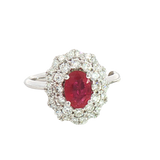 Bold & Elegant 18K White Gold Oval Cut 1.0 Carat Ruby & 0.66 Carats Diamond Double Halo Ring