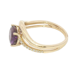 Bold & Elegant 14K Yellow Gold Oval Cut 2.0 Carats Amethyst & 0.10 Carats Diamond Contoured Split Band Ring - Diamond 2.1 Carats & Diamond 0.10 Carats