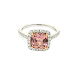 Bold & Elegant 18K White & Rosé Gold Cushion Cut 2.08 Carats Pink Tourmaline & 0.48 Carats Diamond Halo Ring