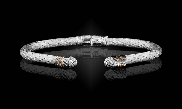 Sterling Silver & 14K Yellow Gold 0.4 Carats Lab-Grown Diamond Cuff Bracelet - 7.0 Inch