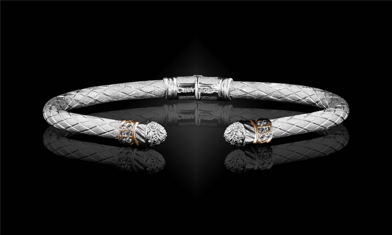 Sterling Silver & 14K Yellow Gold 0.4 Carats Lab-Grown Diamond Cuff Bracelet - 7.0 Inch