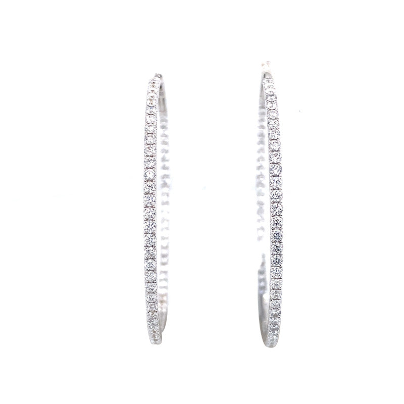 White 18 Karat Gold 3.19 Carats Diamond Large Hoop Earrings