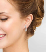 Classic & Contemporary 10K Gold White 1/5 Carats Diamond Medium 16.5X17mm Hoop Earrings