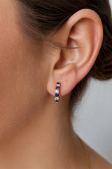 Vibrant Color Stone 18K Yellow Gold 0.79 Carats Blue Sapphire & 0.45 Carats Diamond Hoop Earrings