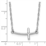 White Sterling Silver 22x10mm Sideways Cross Necklace- 14 inch