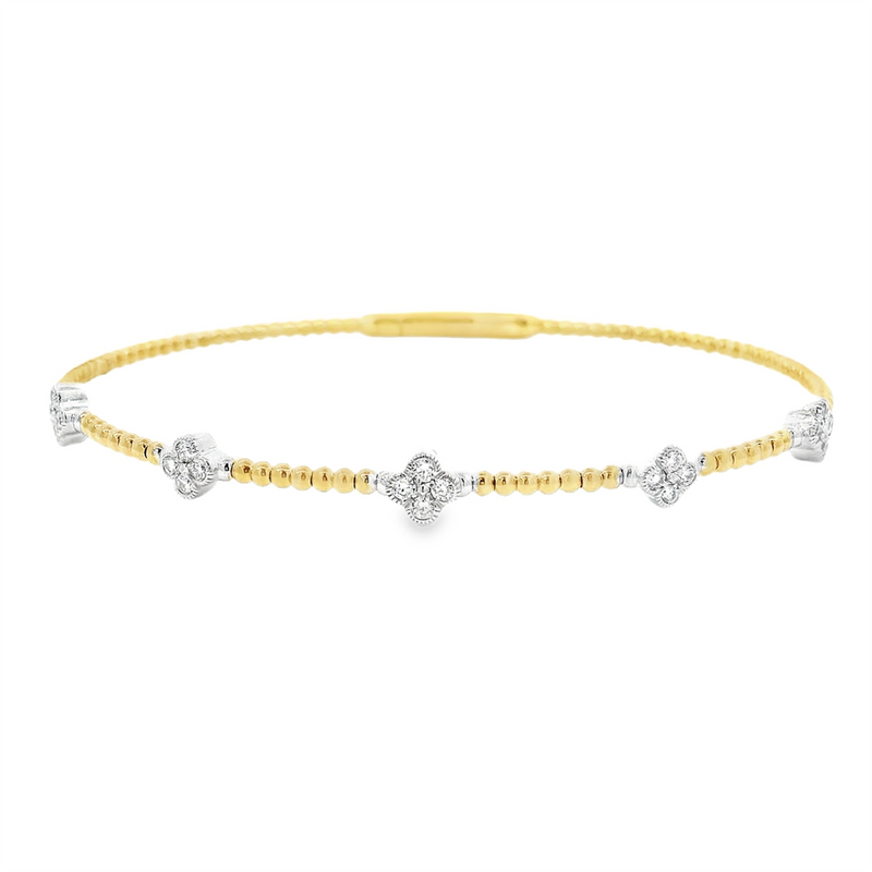 Sophisticated & Timeless Diamond Bracelets 14K Gold Two-Toned White & Yellow & Titanium Diamond Quatrefoil Flexible Bangle Bracelet - 0.35 CTW, Size 6.75 Inch