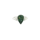 Bold & Elegant 18K White Gold Pear Cut 2.61 Carats Green Tourmaline & 0.39 Carats Diamond Ring